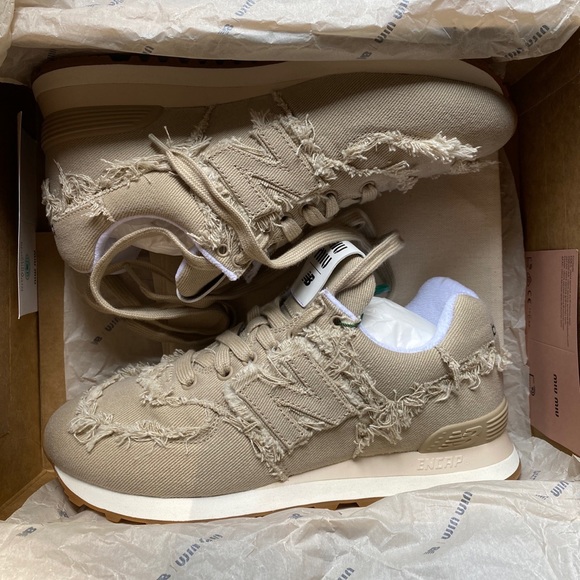 Miu Miu Shoes - New Balance 574 X Miu Women's Miu Denim Sneakers Color Beige